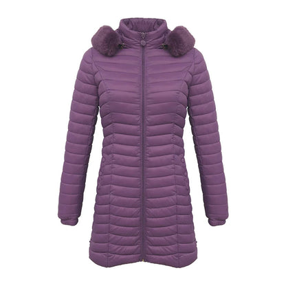 Anychic Womens Padded Puffer Jacket Xtra Large Purple Ultralight Casual Coats With Fur Hooded Warm Lightweight Outerwear-Coats &amp; Jackets-PEROZ Accessories