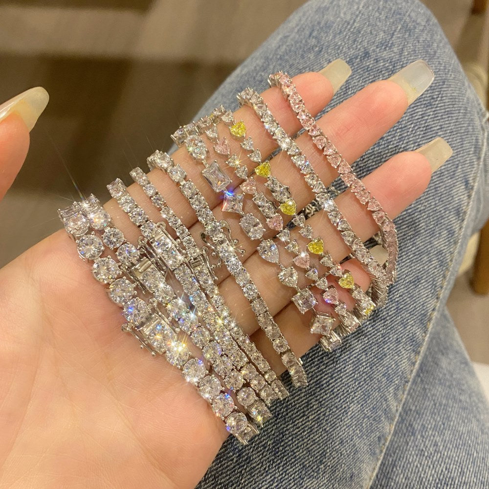 Anyco Bracelet Mujeres Pulseras Diamond Charm Bracelet Bangles Cubic Zircon Cuban Link Jewelry 925 Silver Tennis Bracelets Women-Bracelets-PEROZ Accessories