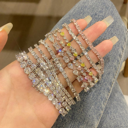 Anyco Bracelet Mujeres Pulseras Diamond Charm Bracelet Bangles Cubic Zircon Cuban Link Jewelry 925 Silver Tennis Bracelets Women-Bracelets-PEROZ Accessories