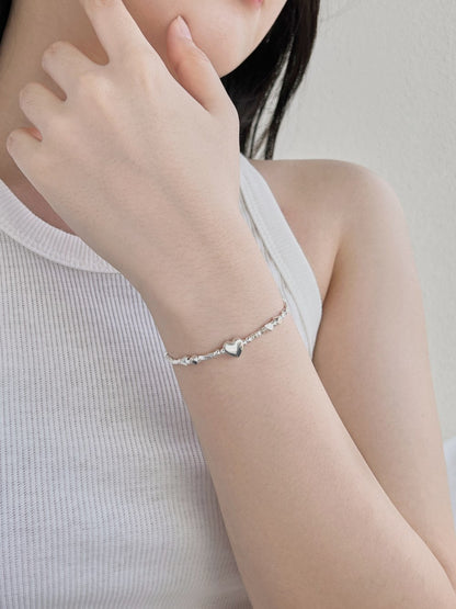Anyco Bracelet Minimalist Hypoallergenic Non Tarnish S925 Silver bracelet Rhodium Plated Beaded Heart Pendant Bracelet for Women-Bracelets-PEROZ Accessories