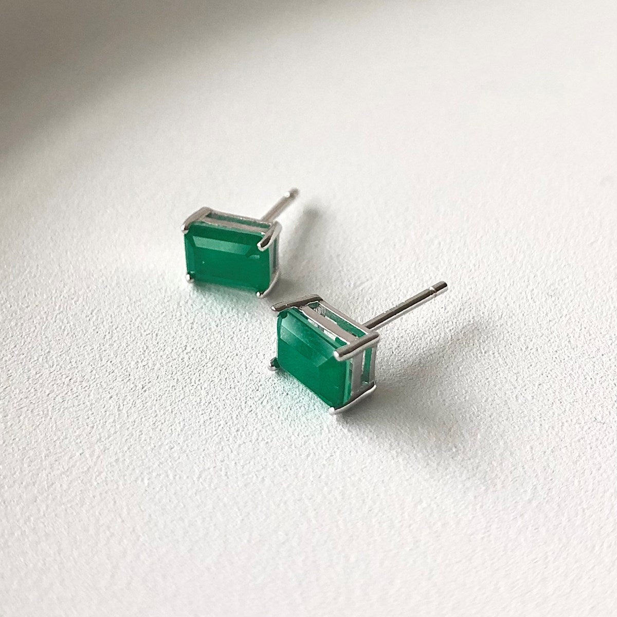 Anyco Earrings Green High Quality Square Zircon Minimalist Sterling Silver 925 Four Claws-Earrings-PEROZ Accessories