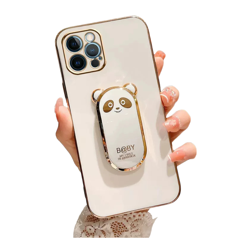 Anymob iPhone Case Shockproof White Plating Lovely Panda Fold Stand Phone Case Soft Silicone Cover-Mobile Phone Cases-PEROZ Accessories