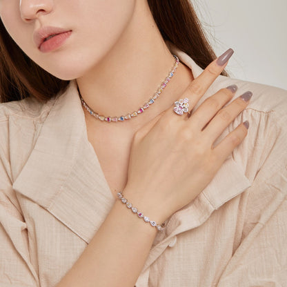 Anyco Bracelet Multicolored Pear Fruit Shape Rainbow Stones S925 Silver Fine Jewelry Colorful Zircons Tennis Bracelets For Women-Bracelets-PEROZ Accessories