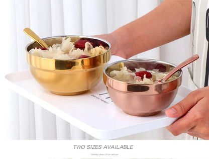 Anygleam Pink Rainbow 2Pcs Big Stainless Steel Rice Bowl Single Anti-Scalding Layer Cooking Utensil-Kitchen &amp; Dining-PEROZ Accessories