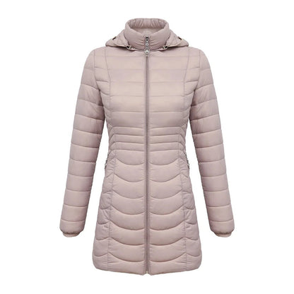 Anychic Womens Padded Puffer Jacket Xtra Large Beige Ultralightweight Ultralight Coat With Detachable Hood Lightweight Outwear Clothing-Coats &amp; Jackets-PEROZ Accessories