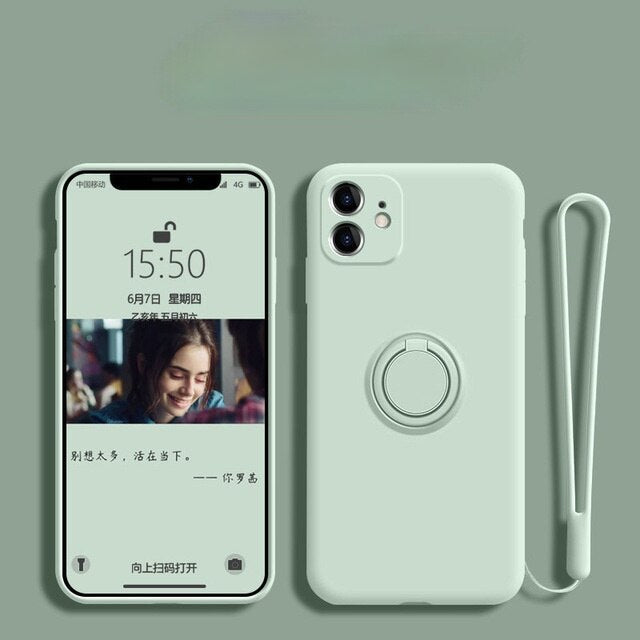 Anymob Samsung Case Tea Green Magnetic Ring Holder Soft Silicone Phone Strap Cover Protection-Mobile Phone Cases-PEROZ Accessories
