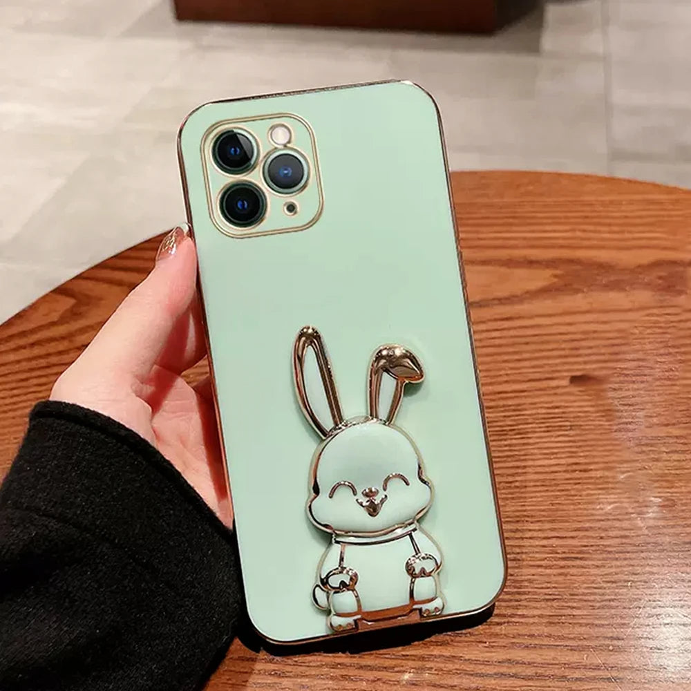 Anymob iPhone Case Shockproof Green Luxury Plating Rabbit Holder Phone Case Soft Silicone Stand Cover-Mobile Phone Cases-PEROZ Accessories
