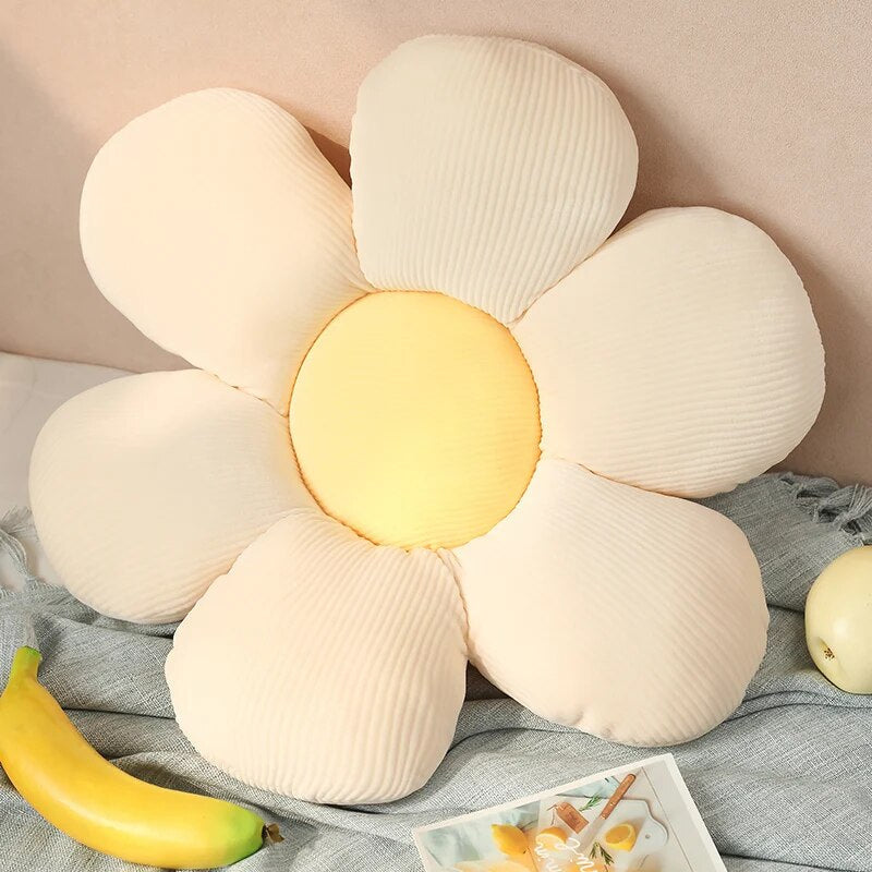 Anyhouz Plush Pillow White Yellow Flower Shape Stuffed Soft Pillow Seat Cushion Room Decor 50-55cm-Pillow-PEROZ Accessories