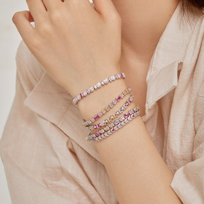 Anyco Bracelet Jewelry S925 Sterling Silver 16.5+2cm Rainbow Bracelet Colorful Baguette Diamond Tennis Bracelets Women-Bracelets-PEROZ Accessories