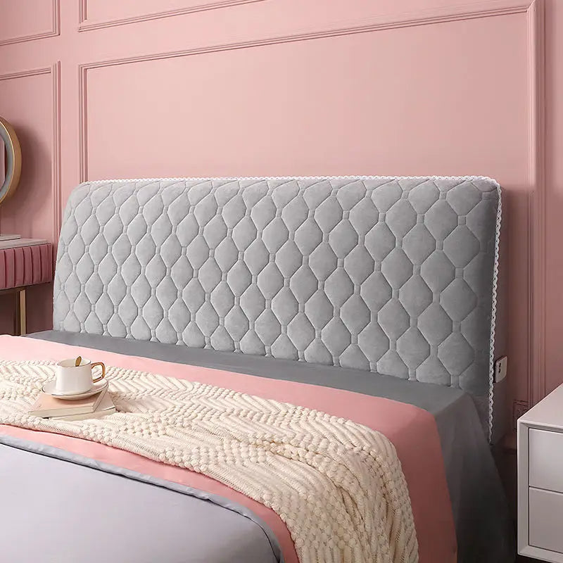 Anyhouz Headboard Cover Light Gray Diamond Pattern Super Soft Smooth Quilted Velvet Bed Back Dust Protector Cover 100x70cm-Bed Headboard-PEROZ Accessories