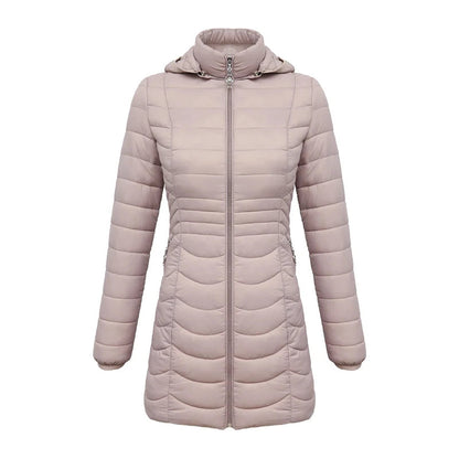 Anychic Womens Padded Puffer Jacket Medium Beige Ultralight Coat With Detachable Hood Lightweight Outwear Clothing-Coats &amp; Jackets-PEROZ Accessories
