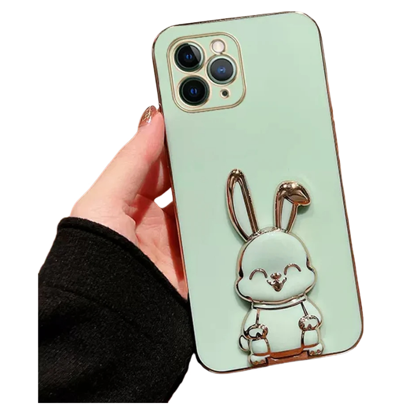 Anymob iPhone Case Shockproof Green Luxury Plating Rabbit Holder Phone Case Soft Silicone Stand Cover-Mobile Phone Cases-PEROZ Accessories