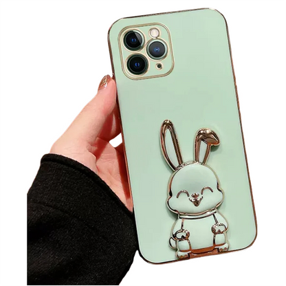 Anymob iPhone Case Shockproof Green Luxury Plating Rabbit Holder Phone Case Soft Silicone Stand Cover-Mobile Phone Cases-PEROZ Accessories