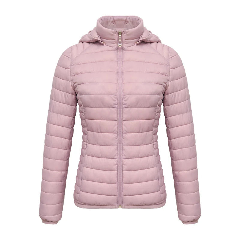 Anychic Womens Padded Puffer Jacket 4XL Pink Solid Lightweight Warm Outdoor Parka Clothing With Detachable Hood-Coats &amp; Jackets-PEROZ Accessories