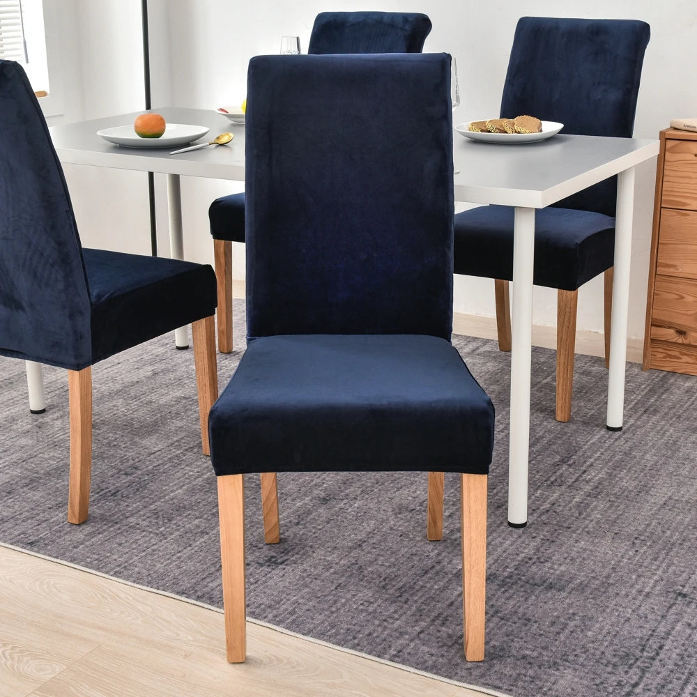 Anyhouz Chair Cover Dark Navy Velvet Plush Stretch Chair Slipcover Elastic Spandex Chair Cover for Dining Room Kitchen Wedding Banquet Hotel-Chair Cover-PEROZ Accessories