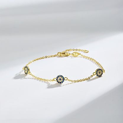 Anyco Bracelet Cubic Zirconia Bracelets Bangles Blue Stone Eye Link Chain 925 Silver Bracelet For Girl Women-Bracelets-PEROZ Accessories