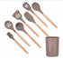 Anygleam Kitchen Utensils 7 Set Khaki Natural Beech Wooden Handle Cookware Tool with Storage Heat Resistant Non Stick Accessories-Spatula and Shovel-PEROZ Accessories
