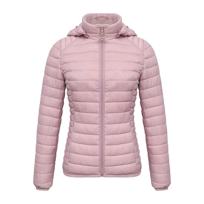 Anychic Womens Padded Puffer Jacket XL Pink Solid Lightweight Warm Outdoor Parka Clothing With Detachable Hood-Coats &amp; Jackets-PEROZ Accessories