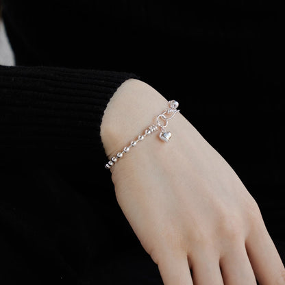 Anyco Bracelet S925 Sterling Silver Jewelry Heart Bracelet Personality Bead Chain Charm Couple Bracelets For Women Men-Bracelets-PEROZ Accessories