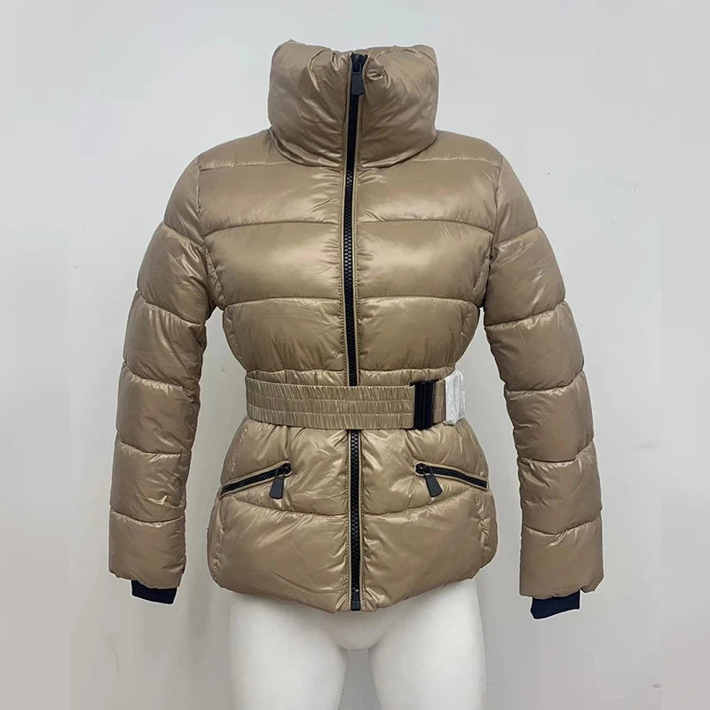 Anychic Womens Padded Puffer Jacket Large Beige Coat With Hood Outdoor Warm Lightweight Outwear With Storage Bag-Coats &amp; Jackets-PEROZ Accessories