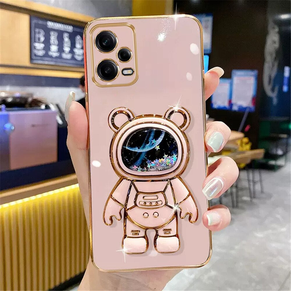 Anymob Samsung Case Light Pink Quicksand Space Bear Stand Phone Soft Cover Protection-Mobile Phone Cases-PEROZ Accessories