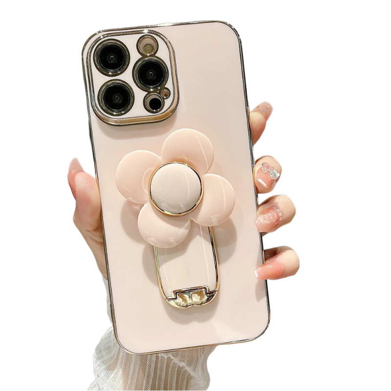 Anymob iPhone Case Shockproof Pink Plating Silicone Case Flower Rotating Windmill Bracket Cover-Mobile Phone Cases-PEROZ Accessories