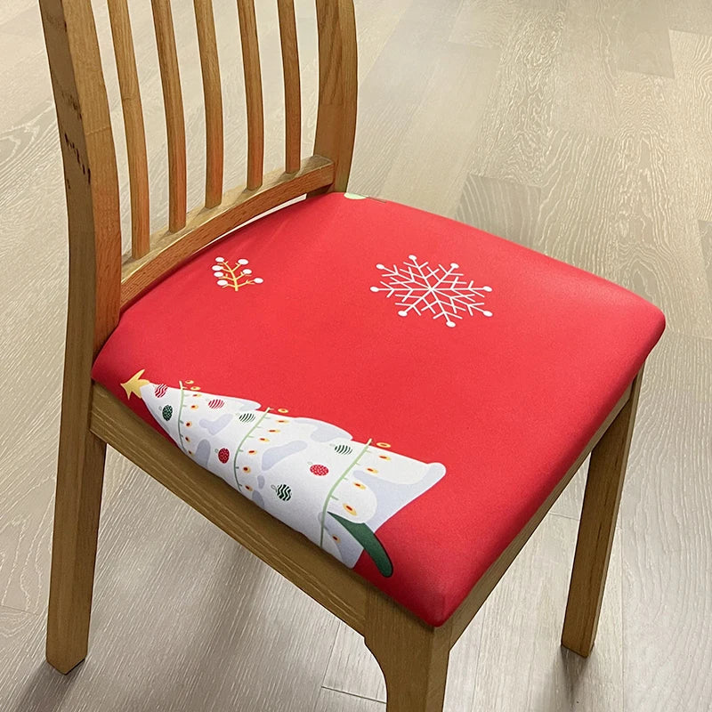 Anyhouz Chair Cover Red Christmas Tree Print Stretch Seat Cover for Home Dinning Kitchen Washable Removable-Chair Cover-PEROZ Accessories