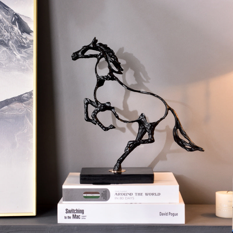 Anyhouz 38cm Metal Weaving Hollow Gold Horse Statue Tabletop Home Decor Modern Art Living Room Display House Decorative Crafts Metal Ornaments-Ornaments-PEROZ Accessories