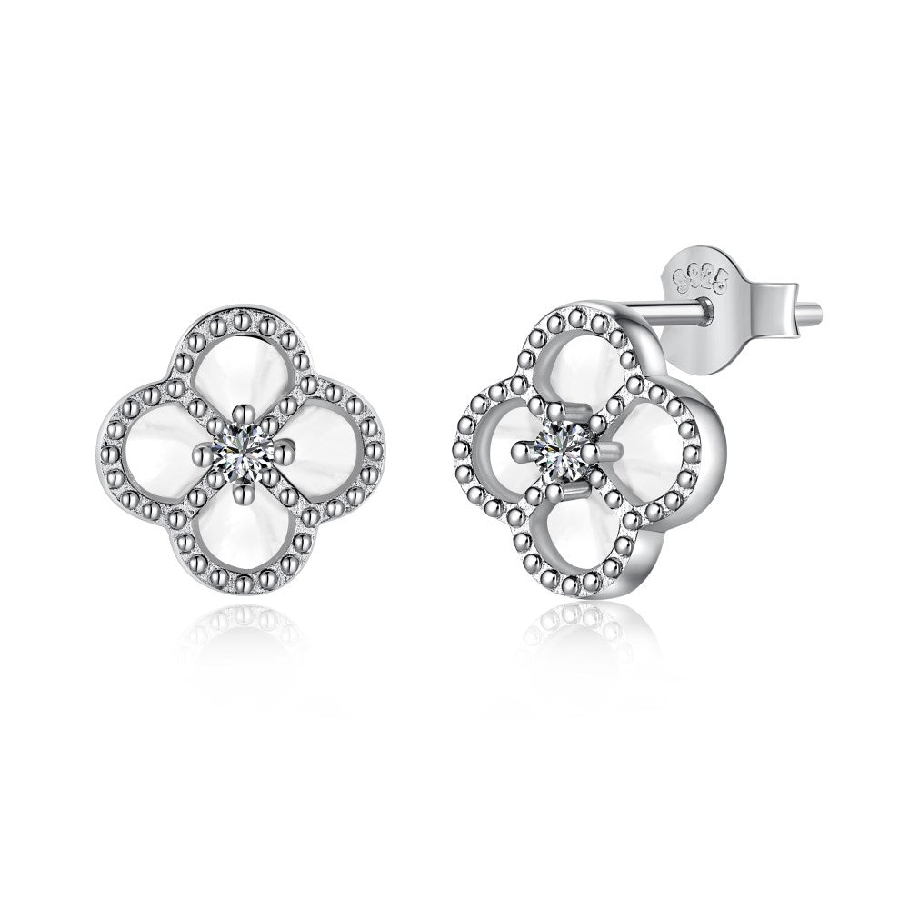 Anyco Earrings Silver 925 Sterling Clover Earrings Jewelry Women Diamond Cubic Zirconia Earring-Earrings-PEROZ Accessories