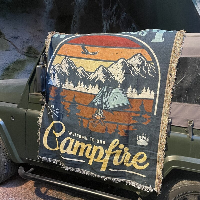 Anyhouz Wanderlust Campfire Throw Blanket Cozy Sofa Couch Bed Cover Outdoor Camping Mat Home Decor Tapestry with Tassel-Blankets-PEROZ Accessories