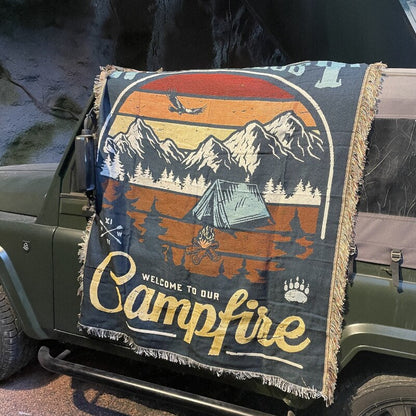 Anyhouz Wanderlust Campfire Throw Blanket Cozy Sofa Couch Bed Cover Outdoor Camping Mat Home Decor Tapestry with Tassel-Blankets-PEROZ Accessories