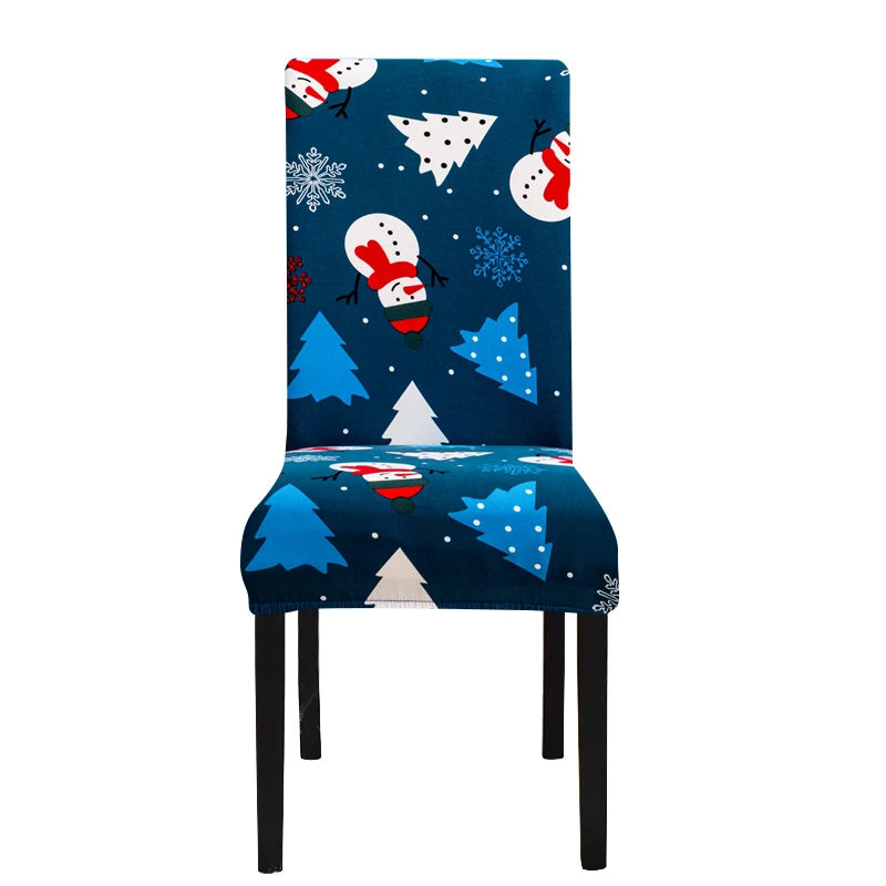 Anyhouz Chair Cover Dark Blue Snowman Christmas Holiday Design with Anti-Dirt and Elastic Material for Dining Room Kitchen Wedding Hotel Banquet Restaurant-Chair Cover-PEROZ Accessories