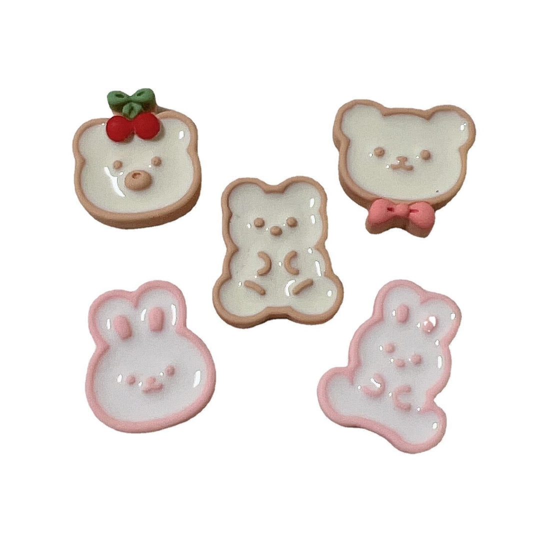 Anykidz 5pcs Cream Bunny Bear Design Shoe Charm Accessories Jeans Clogs Pendant Pin Designer Ornament Jibbitz for Crocs-Shoe Charms-PEROZ Accessories