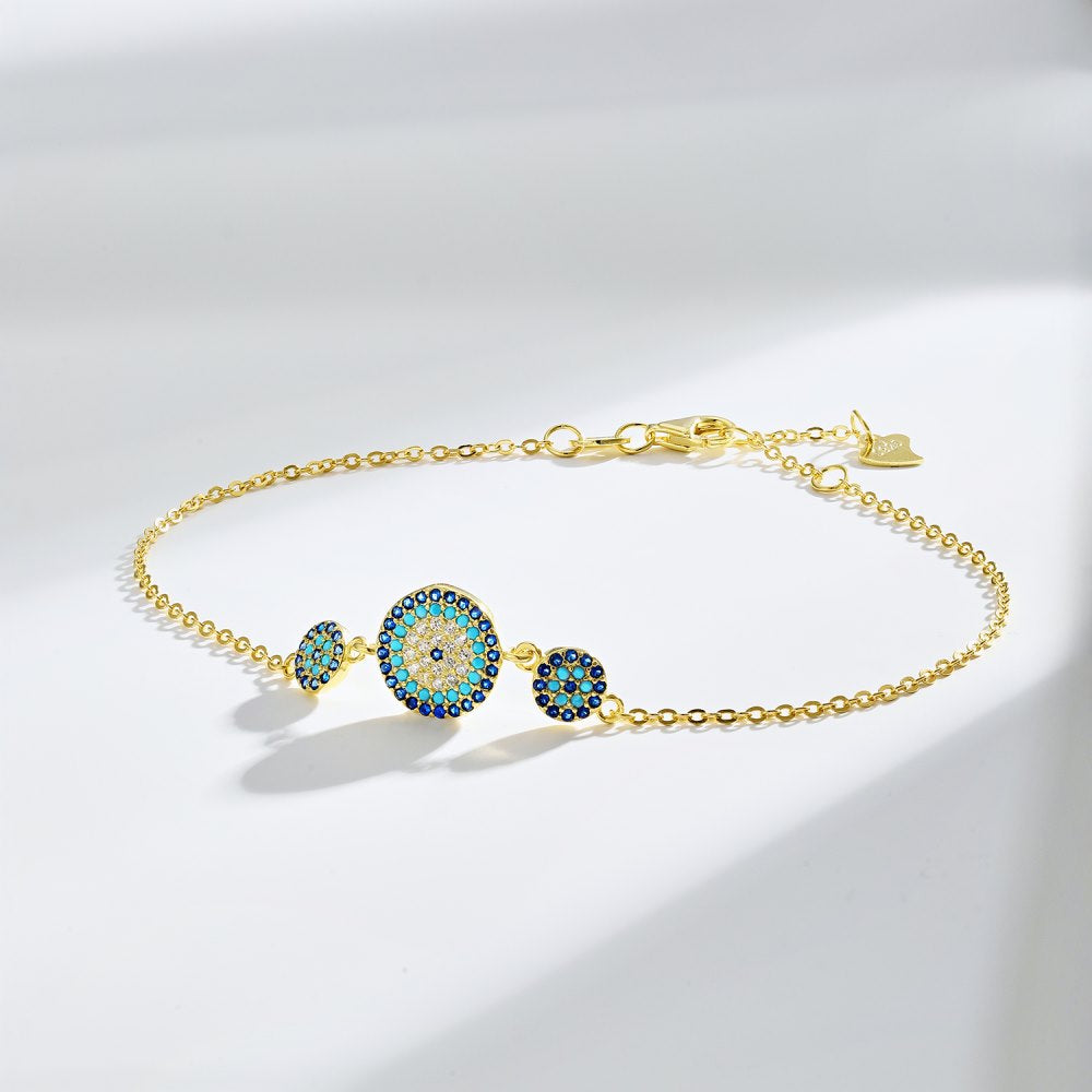 Anyco Bracelet Fashion Jewelry Green Eyes Shape Chain Pave Gold Platted Cubic Zirconia Adjustable Bangle Bracelet For Women Girls-Bracelets-PEROZ Accessories