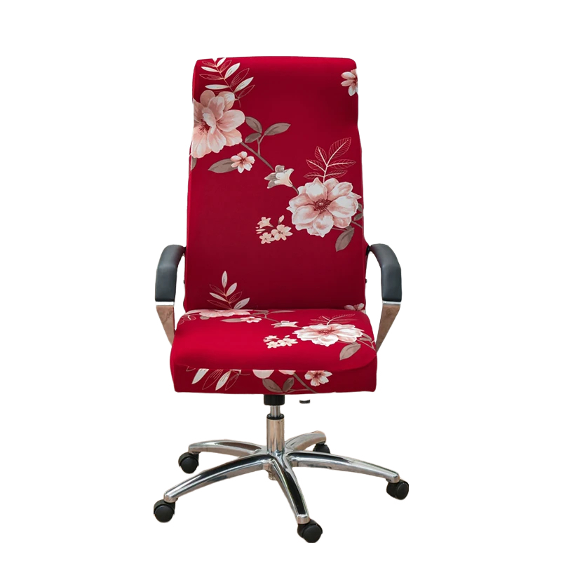 Anyhouz Office Chair Cover Red Floral Large Non-Slip Rotating Seat Case Universal Armrest Chair Protector-Chair Cover-PEROZ Accessories