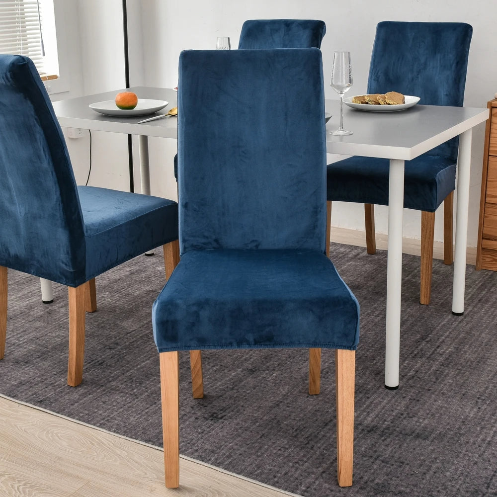 Anyhouz Chair Cover Navy Velvet Plush Stretch Chair Slipcover Elastic Spandex Chair Cover for Dining Room Kitchen Wedding Banquet Hotel-Chair Cover-PEROZ Accessories