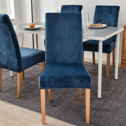 Anyhouz Chair Cover Navy Velvet Plush Stretch Chair Slipcover Elastic Spandex Chair Cover for Dining Room Kitchen Wedding Banquet Hotel-Chair Cover-PEROZ Accessories
