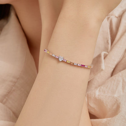 Anyco Bracelet Minimalist Adjustable Heart Shape 16cm Colorful Diamond Tennis Cubic Zirconia Cz Rainbow Zircon Jewelry Bracelets Bangles Women-Bracelets-PEROZ Accessories