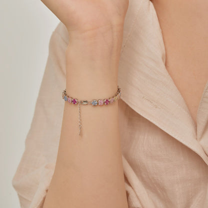 Anyco Bracelet Iced Out Square Rainbow Mixed Cuts Pink Stone Tennis Bracelet For Women Men 925 Sterling Silver 5A Cz Diamond Bracelets-Bracelets-PEROZ Accessories