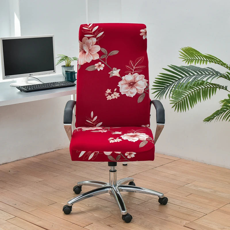 Anyhouz Office Chair Cover Red Floral Large Non-Slip Rotating Seat Case Universal Armrest Chair Protector-Chair Cover-PEROZ Accessories