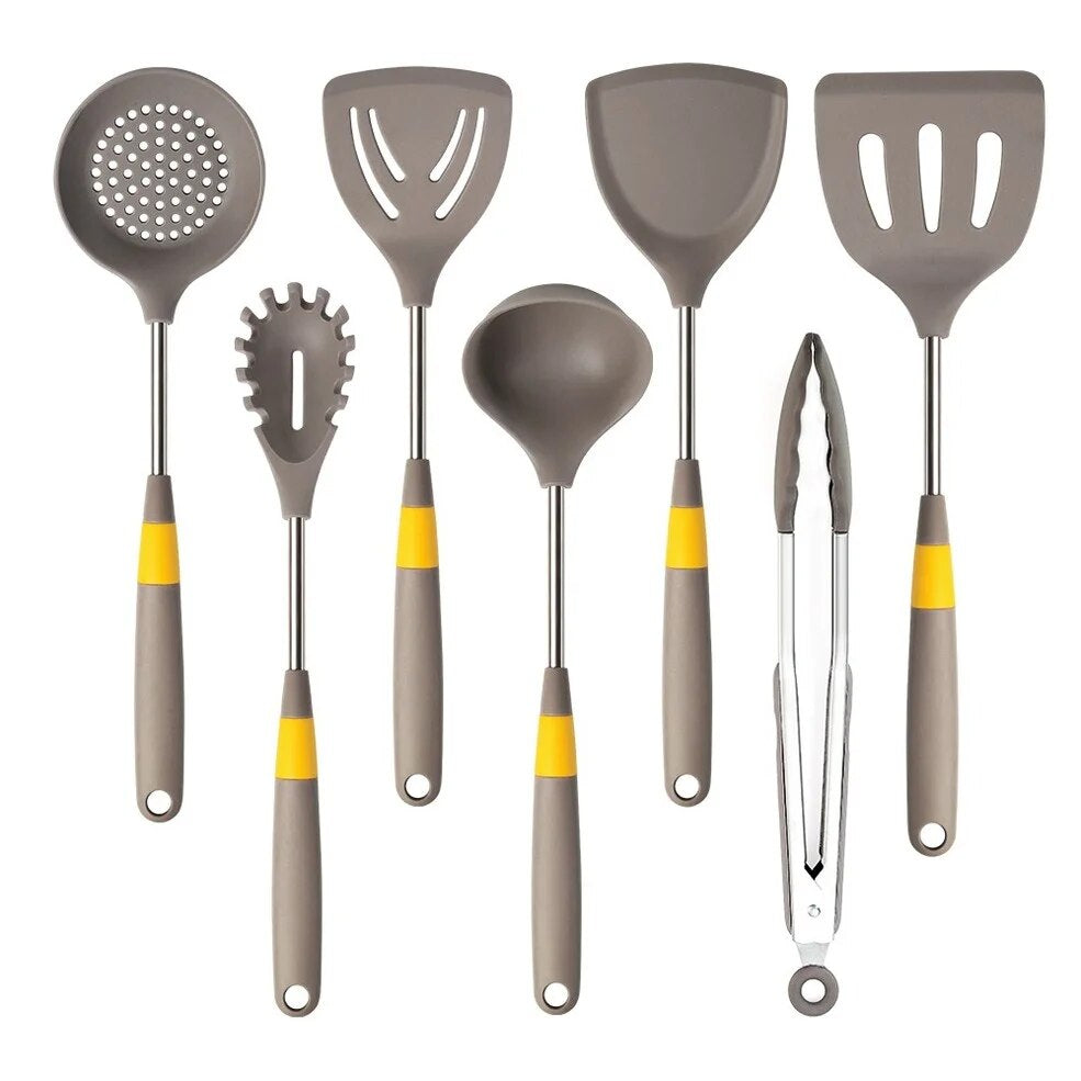Anygleam Cooking Utensil 6 Set Khaki Heat Resistant Tools Spatula Kit with 1 Tong Kitchen Accessories Kitchenware for Nonstick Cookware-Spatula and Shovel-PEROZ Accessories