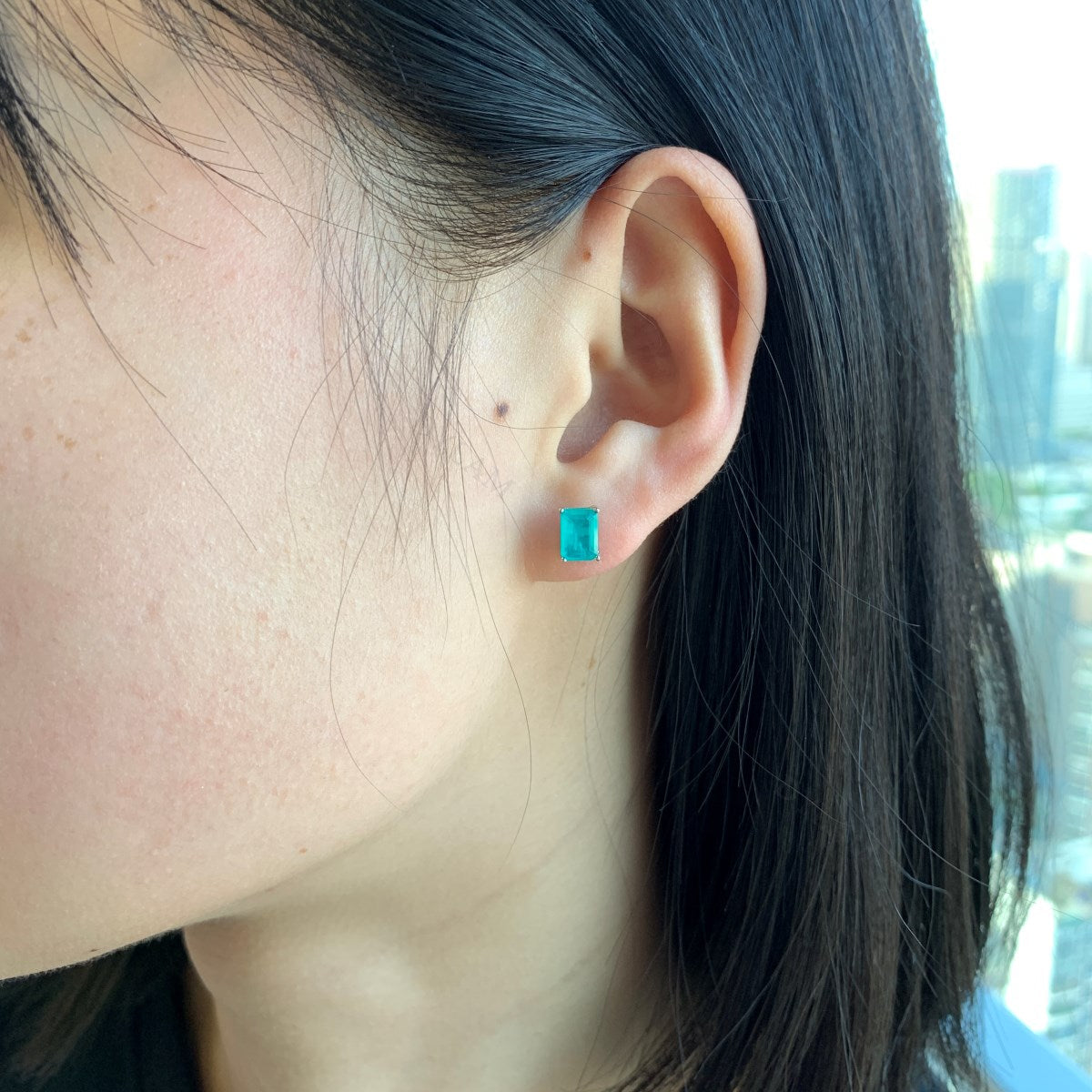 Anyco Earrings Blue High Quality Square Zircon Minimalist Sterling Silver 925 Four Claws-Earrings-PEROZ Accessories