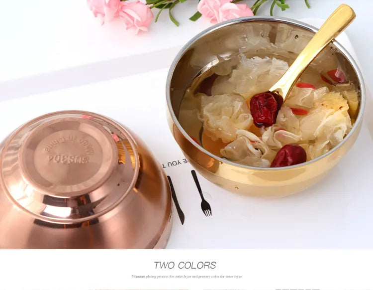 Anygleam Gold 2Pcs Big Stainless Steel Rice Bowl Single Anti-Scalding Layer Cooking Utensil-Kitchen &amp; Dining-PEROZ Accessories