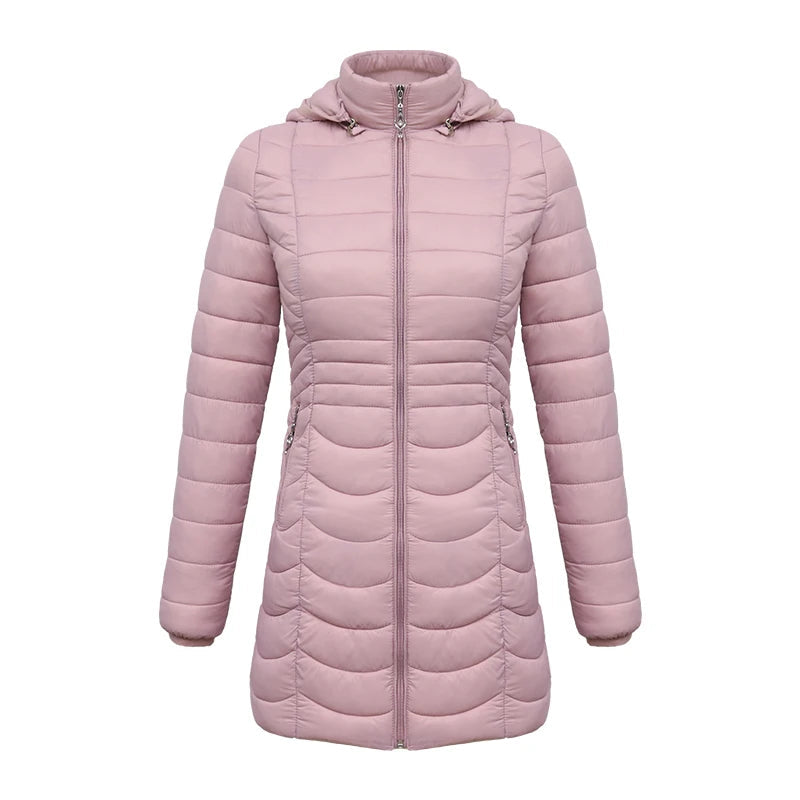 Anychic Womens Padded Puffer Jacket Large Pink Ultralightweight Ultralight Coat With Detachable Hood Lightweight Outwear Clothing-Coats &amp; Jackets-PEROZ Accessories