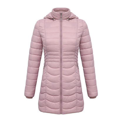 Anychic Womens Padded Puffer Jacket Large Pink Ultralightweight Ultralight Coat With Detachable Hood Lightweight Outwear Clothing-Coats &amp; Jackets-PEROZ Accessories