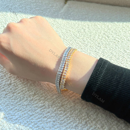 Anyco Bracelet Gold Platted 5mm Baguette Cut Zircon Full Diamond Bracelet Female Jewelry-Bracelets-PEROZ Accessories