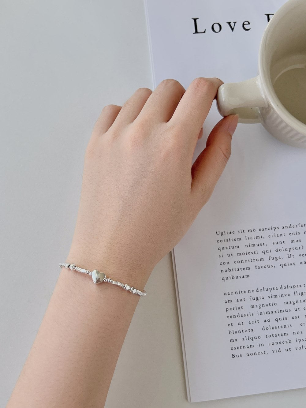 Anyco Bracelet Minimalist Hypoallergenic Non Tarnish S925 Silver bracelet Rhodium Plated Beaded Heart Pendant Bracelet for Women-Bracelets-PEROZ Accessories