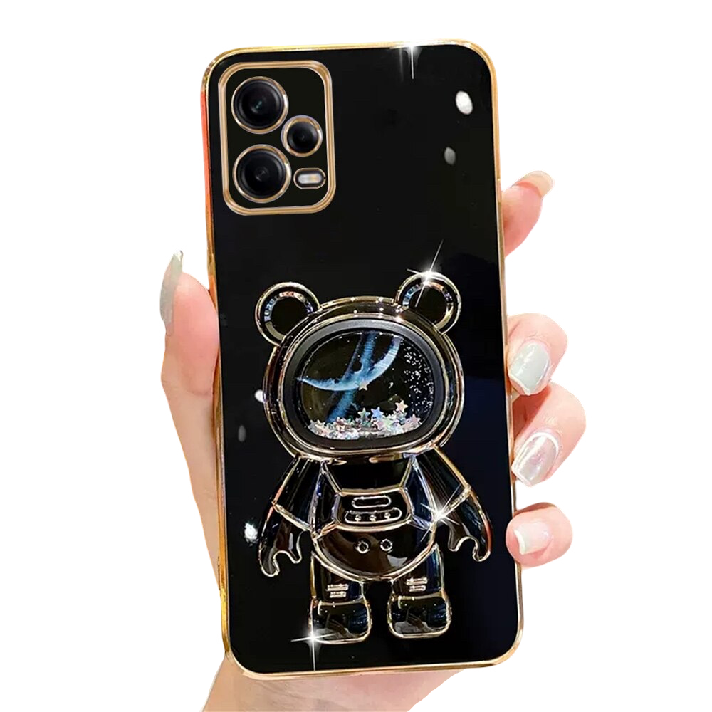 Anymob Xiaomi Redmi Case Black Space Quicksand Bear Phone Bracket Plating Cover Protection-Mobile Phone Cases-PEROZ Accessories