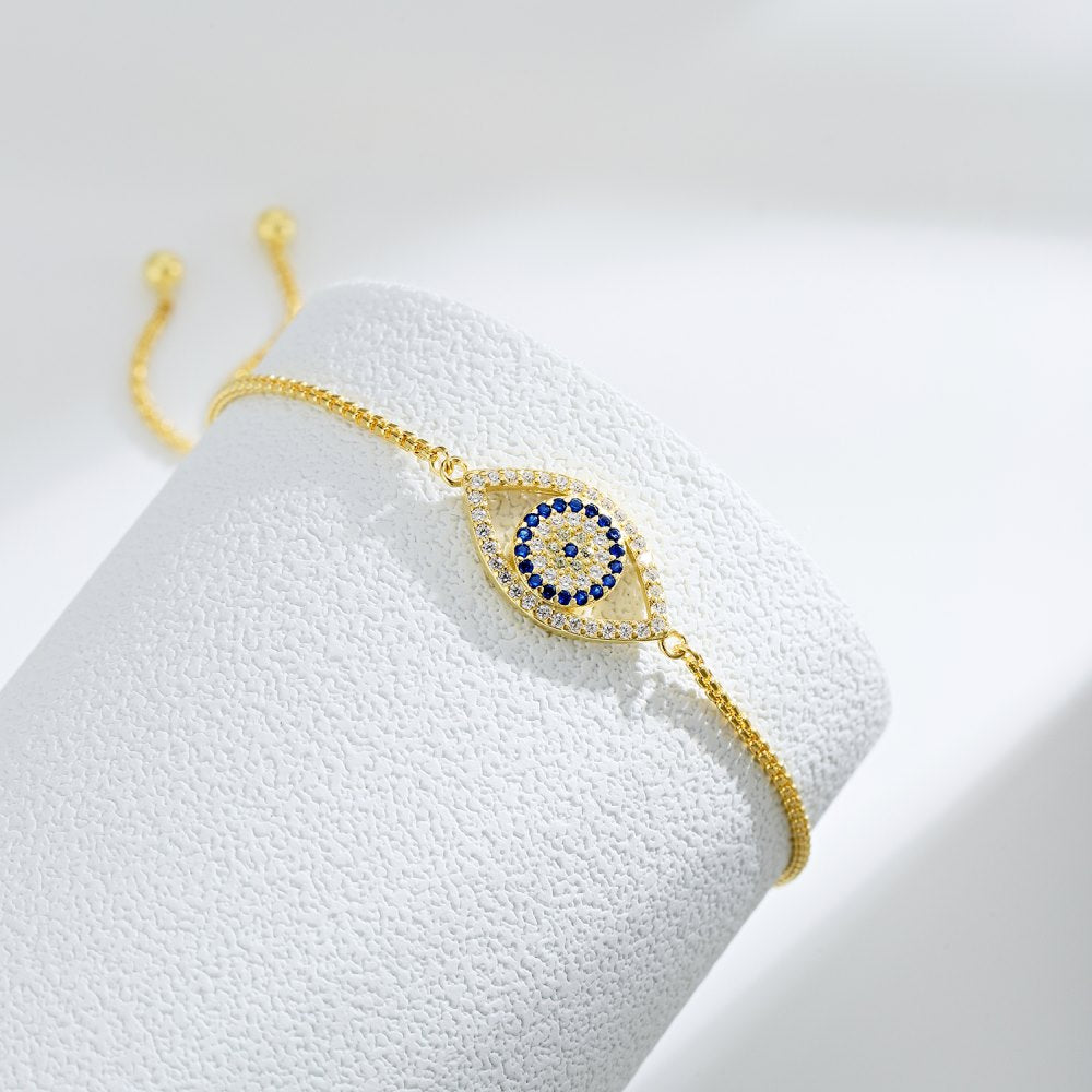 Anyco Bracelet Gold Plated Pulsera Adjustable Para Mujer Blue Eyes Bracelet Zircon Adjustable Bracelets For Women-Bracelets-PEROZ Accessories