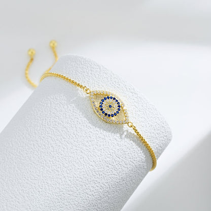 Anyco Bracelet Gold Plated Pulsera Adjustable Para Mujer Blue Eyes Bracelet Zircon Adjustable Bracelets For Women-Bracelets-PEROZ Accessories